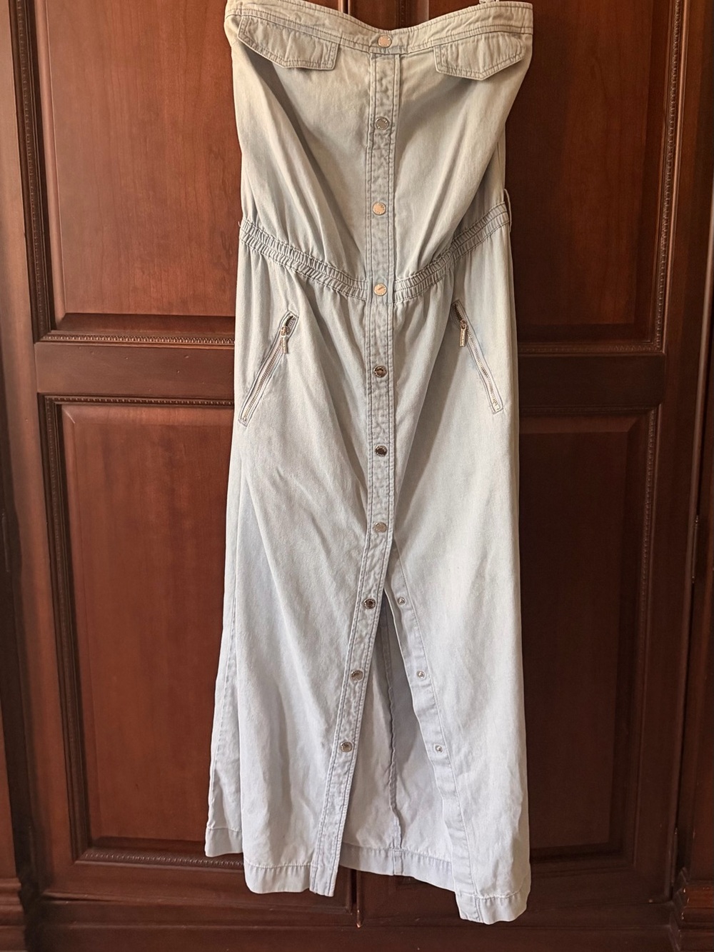 Michael Kors Light Blue Strapless Denim Maxi Dress
